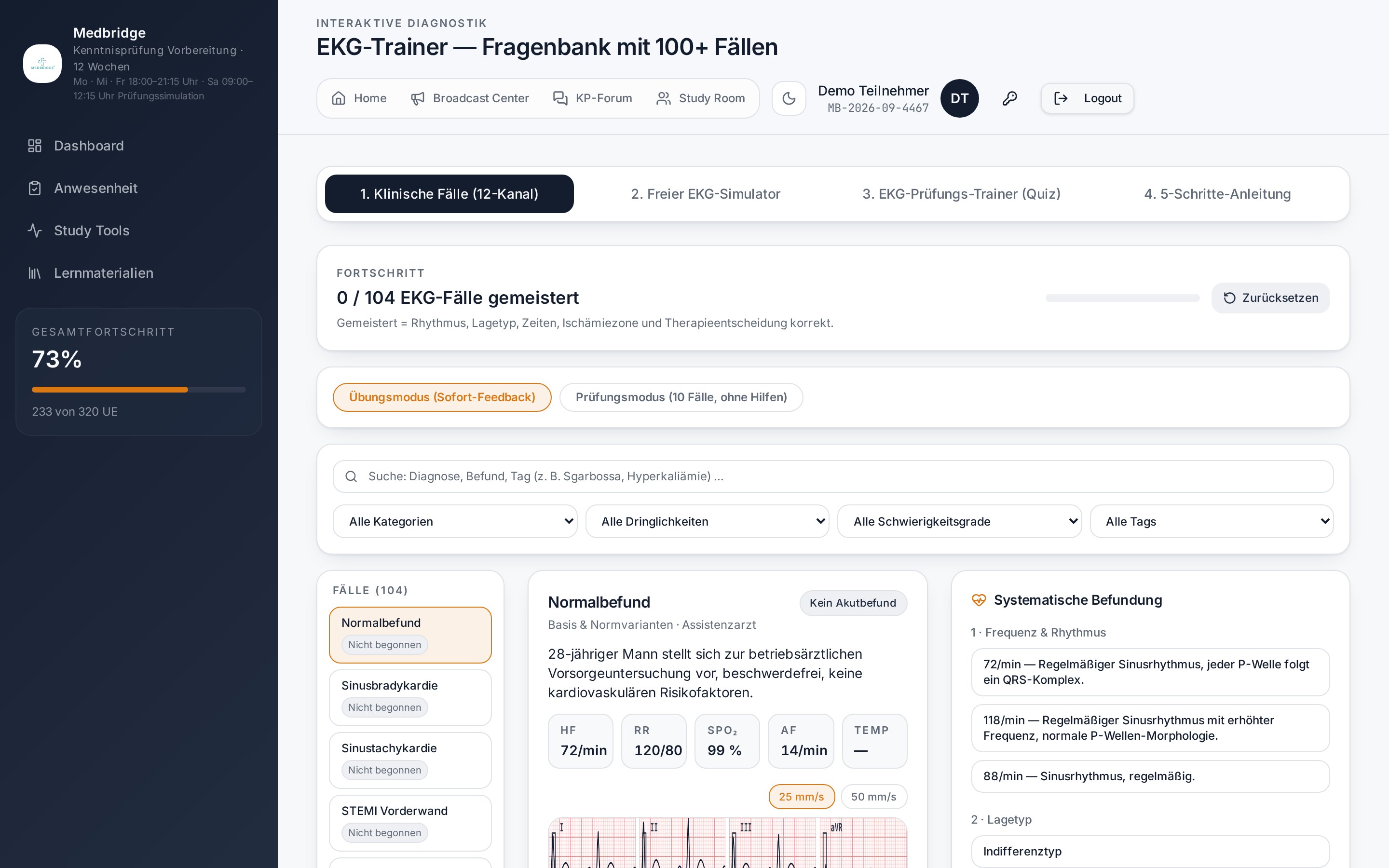 EKG-Trainer mit klinischen Fällen